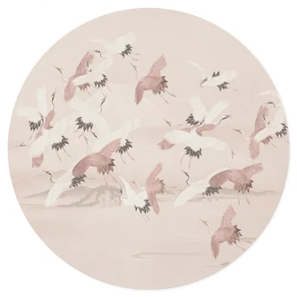 Muursticker Kraanvogels over het meer - Bloemdecor - Rond Muursticker Kraanvogels over het meer - Bloemdecor - Rond