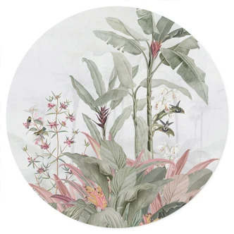 Wandtattoo Tropische Idylle mit Kolibri Blau - Bloomery Decor - Rund 