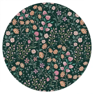 Wandtattoo Wiesenblumen Vintage - Dunkelgrün - Bloomery Decor - Rund 