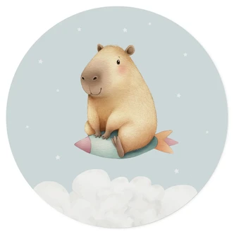 Wallsticker för barnrum Capybara i rymden - Stjärndröm - Rund 
