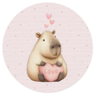 Capybara Wallsticker med kärlekshjärta - Rund 