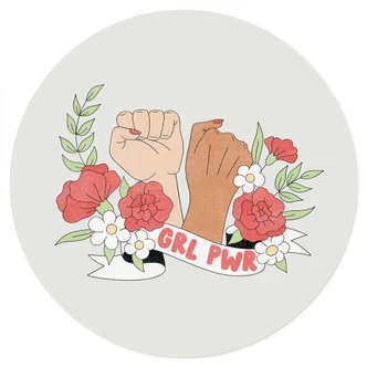 Girl Power Flowers Statement Wallsticker - rund 
