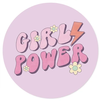 Adesivo murale Girl Power retro lettering viola - rotondo 