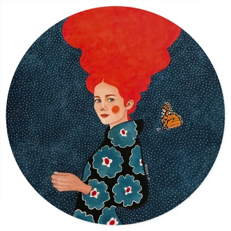 Wandtattoo Frau im Blumenkleid mit Schmetterling - Hülya - Rund Wandtattoo Frau im Blumenkleid mit Schmetterling - Hülya - Rund