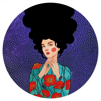 Wandtattoo Frau im Mohnblumenkleid - Hülya - Rund Wandtattoo Frau im Mohnblumenkleid - Hülya - Rund