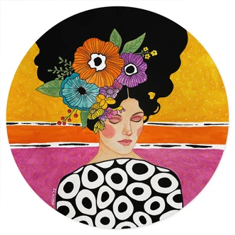 Wallsticker Kvinna med färgglad blomkrona - Hülya - Rund Wallsticker Kvinna med färgglad blomkrona - Hülya - Rund
