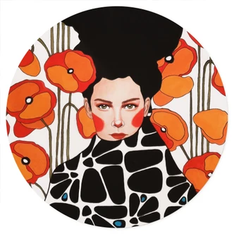 Naklejka na ścianę Kobieta z kwiatami maku retro - Hülya - Okrągła 
