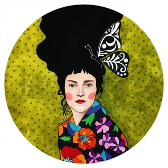 Wandtattoo Frau mit Schmetterling im Haar - Hülya - Rund Wandtattoo Frau mit Schmetterling im Haar - Hülya - Rund