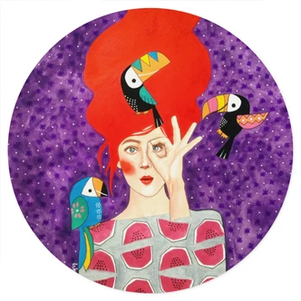 Naklejka na ścianę Kobieta z trio tukanów - Hülya - Okrągła 