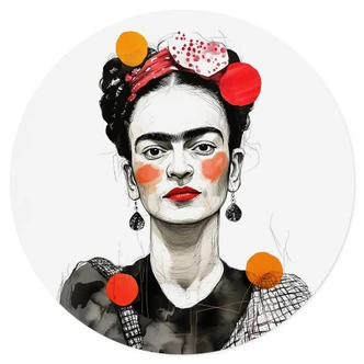 Ritratto pop art di Frida Kahlo - Adesivo murale - Jaszke - Rotondo 