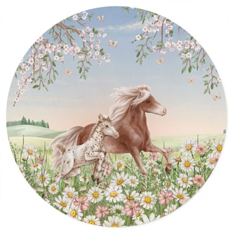 Kinderkamer Muursticker Paarden in de bloemenweide - Kikki Belle - Rond 