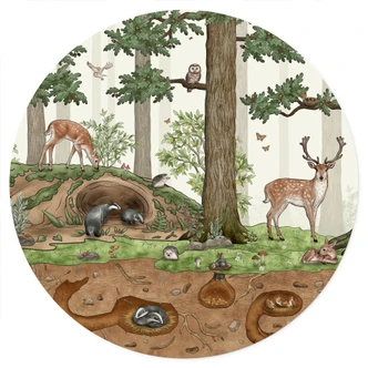 Naklejka na ścianę ukryty obiekt leśne zwierzęta - Kikki Belle - Okrągła 