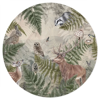 Wandtattoo Waldtiere zwischen Farn und Blättern - Ms Tiff - Rund 