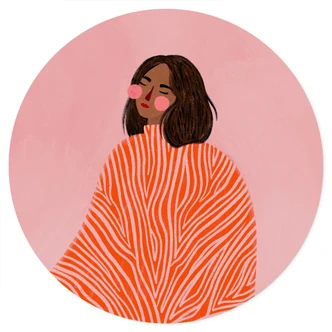 Muursticker vrouw met oranje deken - Müller - Rond 