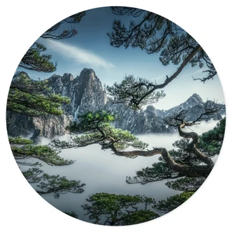 Wallsticker Fyrreskov i Huang Shan-bjergene - NingYun Ye - Rund 