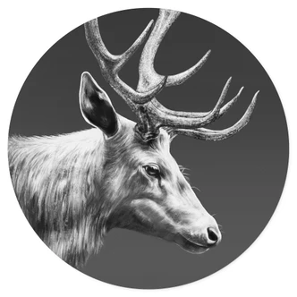 Muursticker hert met gewei zwart wit - Roberg - Rond Muursticker hert met gewei zwart wit - Roberg - Rond
