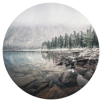 Wallsticker Vinterskog vid sjön - Rostovskiy - Rund Wallsticker Vinterskog vid sjön - Rostovskiy - Rund