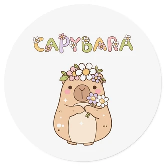Söt capybara med blomkrona Wallsticker - Rund 