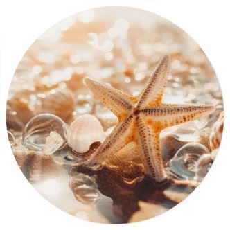 Muursticker Schelpen op een zonnig strand - Treechild - Rond Muursticker Schelpen op een zonnig strand - Treechild - Rond