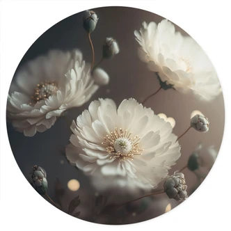 Muursticker Witte bloemen met goudstof - Treechild - Rond 