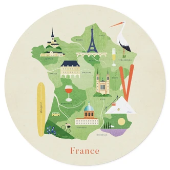 Wandtattoo Karte von Frankreich - Rivers - Rund Wandtattoo Karte von Frankreich - Rivers - Rund