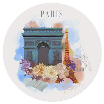 Zelfklevende Wandcirkel - Love your City - Parijs - de Stad van de Liefde - illustratie 