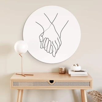 Alu-Dibond 1X Studio - Line Art Hand in Hand - Rund 