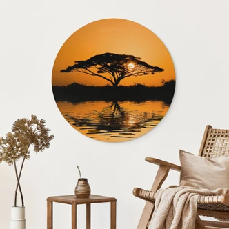 Wanddecoratie Afrika | Romantisch landschap voor de woonkamer - Alu-Dibond Rond 