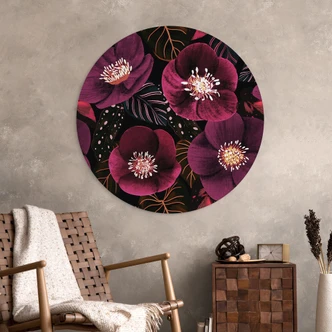 Wanddecoratie Bloemen in paarse tinten - Anijs illustratie - Alu-Dibond rond 