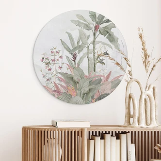 Wandbild Tropische Idylle mit Kolibri Blau - Bloomery Decor - Alu-Dibond Rund Wandbild Tropische Idylle mit Kolibri Blau - Bloomery Decor - Alu-Dibond Rund