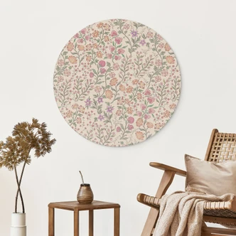 Stampe per pareti con fiori vintage - Beige - Decorazione floreale - Alu-Dibond rotondo Stampe per pareti con fiori vintage - Beige - Decorazione floreale - Alu-Dibond rotondo