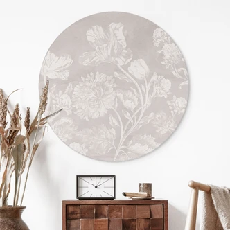Wall Art Wild Flowers in Chalk Look Beige - Bloomery Decor - Alu-Dibond Round 