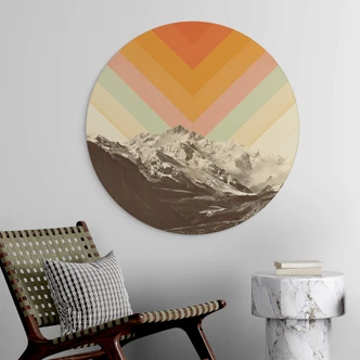 Wandbild Retro Berglandschaft - Alu-Dibond Rund - Bodart Wandbild Retro Berglandschaft - Alu-Dibond Rund - Bodart