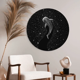 Wanddecoratie walvishaai in de oceaan van sterren - Cakir - Alu-Dibond Rond 