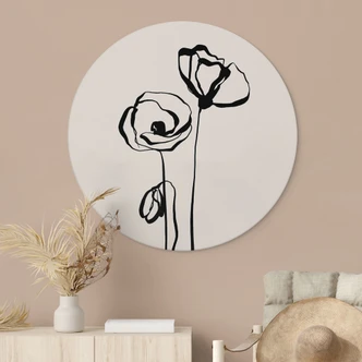 Stampe per pareti Line Art Due papaveri - Cats & Dotz - Alu-Dibond Round 