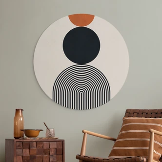 Wanddecoratie Abstracte lijnen en cirkels in harmonie - Costa - Alu-Dibond Rond 