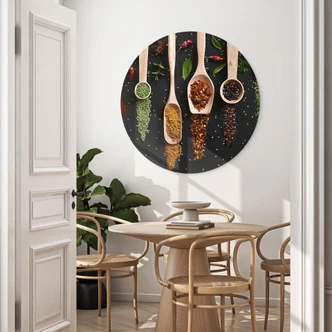 Wandcirkel Kruiden en specerijen op een houten lepel - Dingemans 