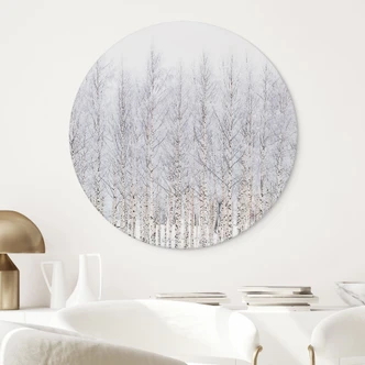 Wanddecoratie Berkenbos in de winter - EMELIEmaria - Alu-Dibond Rond 