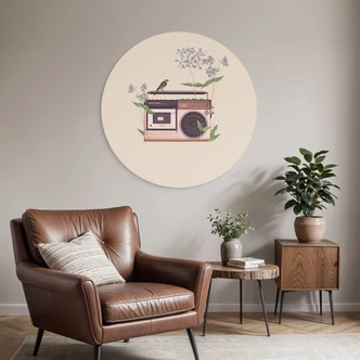 Wandbild Retro Radio floral - Frida Floral Studio - Alu-Dibond - Rund 