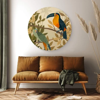 Wandcirkel Goed Blauw - Vogels in een Paradijs Wandcirkel Goed Blauw - Vogels in een Paradijs