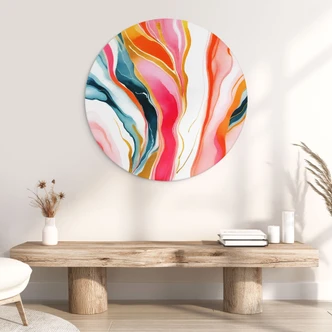 Wandbild Bunte Marmorierung abstrakt - Gokhale - Rund - Alu-Dibond 