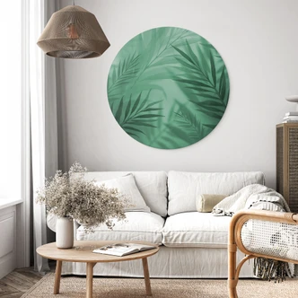 Wanddecoratie Groene palmbladeren - Alu-Dibond - Rond 