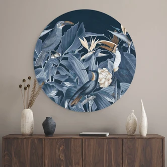 Tableau sur alu-Dibond rond Oiseaux tropicaux dans la forêt la nuit - Haase 