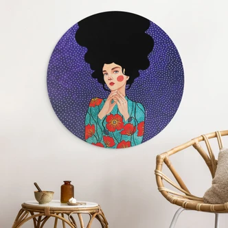 Wandbild Frau im Mohnblumenkleid - Alu-Dibond - Hülya - Rund 