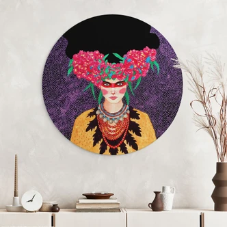 Billede Kvinde med blomsterkrans og stivelse - Hülya - Alu-Dibond Round 