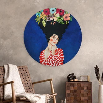 Wandbild Frau mit Blütenpracht im Haar - Hülya - Alu-Dibond Rund 