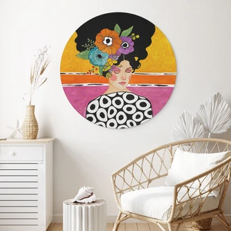 Wandbild Frau mit bunter Blumenkrone - Hülya - Alu-Dibond Rund 