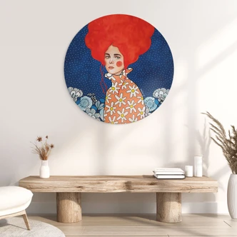Wandbild Frau mit rotem Haar und Blüten - Alu-Dibond - Hülya - Rund 