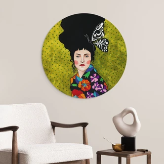 Wandbild Frau mit Schmetterling im Haar - Alu-Dibond - Hülya - Rund 