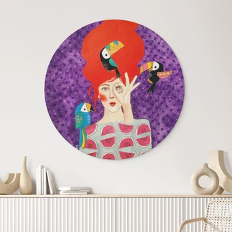 Wandbild Frau mit Tukan-Trio - Hülya - Alu-Dibond Rund 